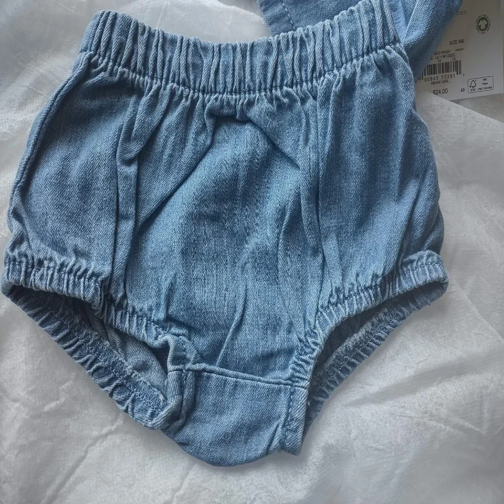 NWT 2 Piece Organic Chambray Jumper/ Dress & Bloomers - Picture 4 of 6